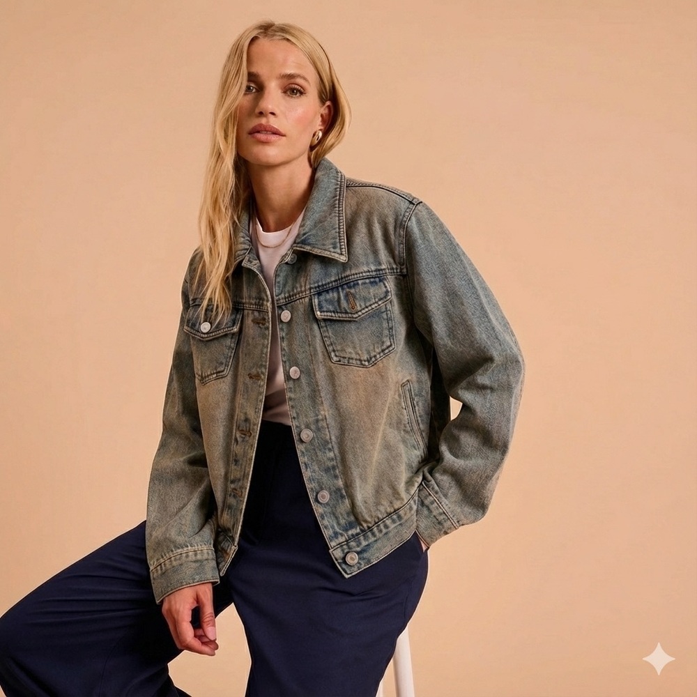[saix] Washed Vintage-Style Denim Jacket – Relaxed Fit – Size S Approx.